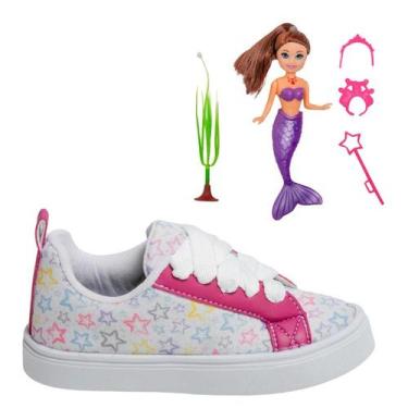 Imagem de Tênis Infantil Feminino Casual Colegial CM Estrela Sereia Meninas Leve