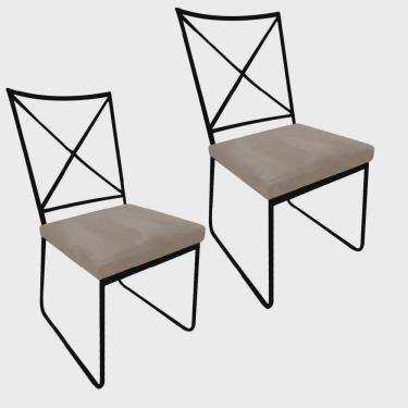 Imagem de Kit 02 Cadeiras Sala de Jantar Escritório Office Clark Industrial Ferro Preto Suede Bege - Ahz Móveis
