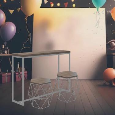 Imagem de Kit Festa 1 Mesa Aparador Bistrô G Mavie 150cm com 2 Mesas P Luna Ferro Cinza mdf Imbuia - Ahz Móveis