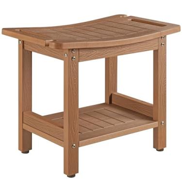 Imagem de Bancos de chuveiro resistentes, bancos de chuveiro para chuveiro interno, banco de chuveiro de plástico à prova d'água, bancos de chuveiro largos resistentes para 226,8 kg (marrom)..