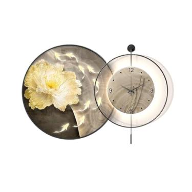 Imagem de Pintura decorativa com relógio Luminária de parede com relógio e design iluminado, estilo chinês, nove peixes, relógio de parede decorativo para pendurar, para quarto, escritório, sala de jantar Abaju