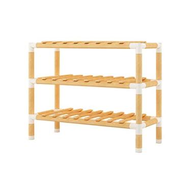 Imagem de 5sssallefaa Sapateira empilhável resistente, rack de armazenamento de sapatos de bambu de três camadas, perfeito para corredor sala de estar entrada sapateira organizador (tamanho: médio) ()