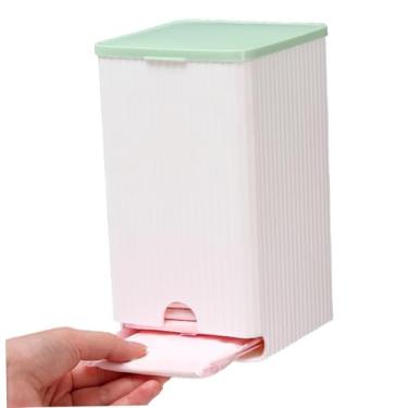 Imagem de Organizador de absorventes internos para banheiro, suporte de guardanapo sanitário de plástico com tampa, caixa de armazenamento autoadesiva montada na parede para mulheres e meninas