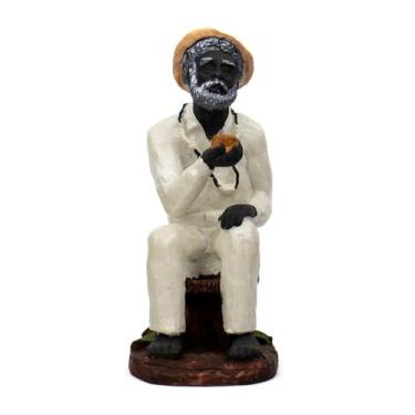 Imagem de Escultura Preto Velho Umbanda 15 cm em Resina - Lua Mística - 100% Ori