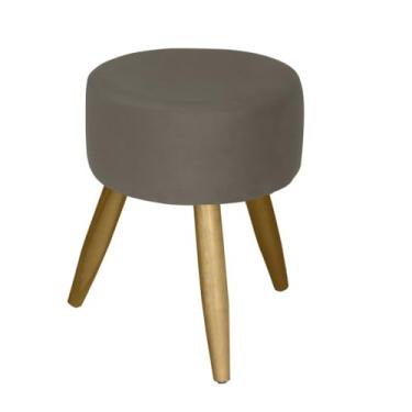 Imagem de Banqueta Puff Decorativo Redondo Tecido Veludo Premium Para Quarto Sala Penteadeira Recepcao Pes Palitos(Cappuccino)