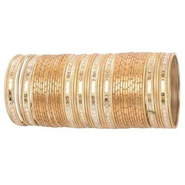 Imagem de Touchstone Coleção de pulseiras coloridas indianas de Bollywood com lantejoulas coloridas texturizadas ao toque, embelezador de pulso de designer Conjunto de 122 cm tom dourado antigo para mulheres, M