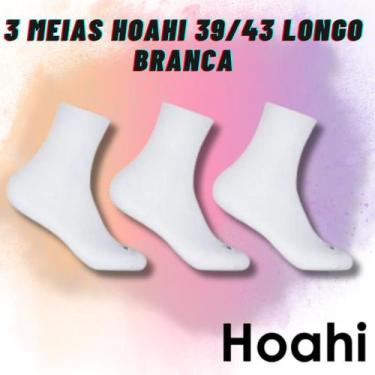 Imagem de 3 pares de meia branca cano longo hoahi 39 ao 43 ref 18027