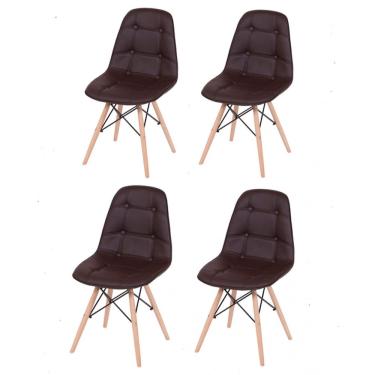 Imagem de Conjunto 4 Cadeiras Eames Dkr Botonê Base Eiffel Madeira Marrom Inovakasa