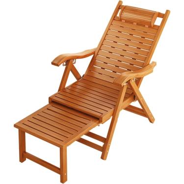 Imagem de Espreguiçadeira De Verão Ajustável De Bambu Reclinável Dobrável Para Idosos Com Travesseiros Para Varanda Externa De Jardim, 300 Kg, A
