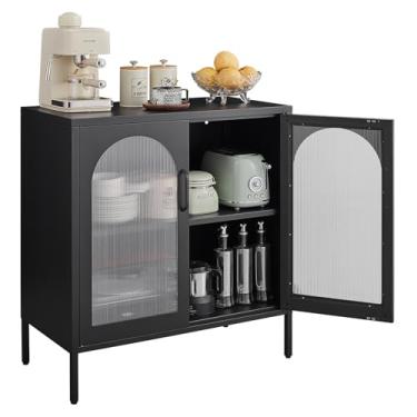 Imagem de FURSTEL Armário buffet, aparador de estilo industrial moderno, com prateleiras ajustáveis Credenza para sala de estar, cozinha, jantar, fazenda, 40 cm C x 70 cm L x 89 cm A, preto