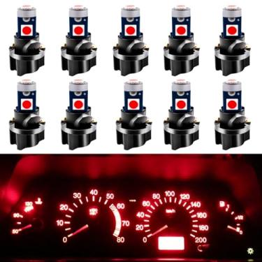 Imagem de WLJH Pacote com 10 lâmpadas de LED Canbus T5 vermelho 2721 37 74 lâmpadas de cunha PC74 soquetes torcidos painel de instrumentos luzes de painel de instrumentos de substituição de LEDs