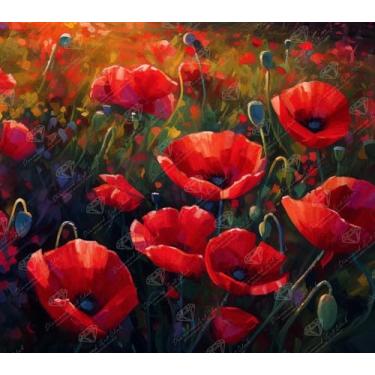 Imagem de DIAMOND ART CLUB Kit de pintura de diamante de campo de papoula, artesanato DIY divertido para adultos, tela de arte de diamante redondo para iniciantes, 25,9 cm x 22,8 cm (10" x 9" (25,9 cm x 22,8 cm