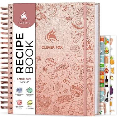 Imagem de Clever Fox Espiral de livro de receitas – Faça seu próprio livro de receitas de família – Organizador de caderno de receitas em branco – Diário de culinária vazio para escrever receitas – tamanho grande, 23,5 x 28,4 cm, capa dura (ouro rosa)