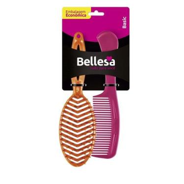 Imagem de Kit escova cabelo bellesa rigida oval+pente cabo largo pp - diversas c
