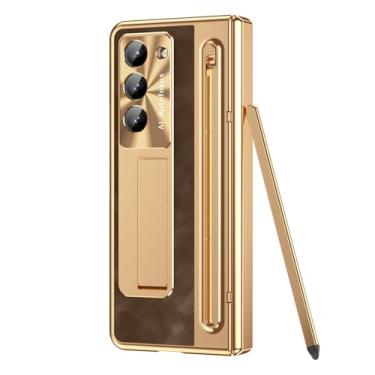 Imagem de HAO RIYLN Capa ultrafina para Samsung Galaxy Z Fold6, capa galvanizada à prova de choque com suporte oculto proteção total da capa de dobradiça, marrom, Z DOBRAD6