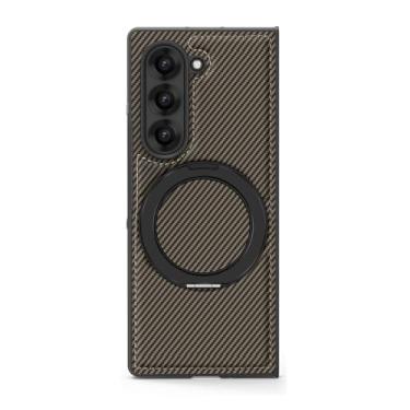 Imagem de HAO RIYLN Capa magnética para Samsung Galaxy Z Fold6, capa de textura de fibra de carbono com suporte giratório dobrável à prova de impressões digitais, marrom, Z DOBRAD6