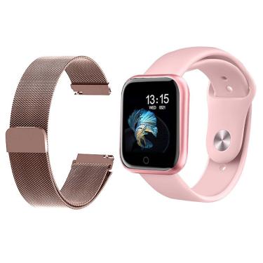 Imagem de Kit 1 Relógio Smartwatch Rosa Android Ios + 1 Pulseira Rosa