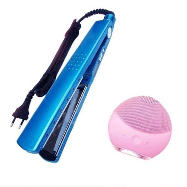 Imagem de Kit 1 Prancha Nanotitanium + 1 Esponja Facial Rosa Bebê Nº28