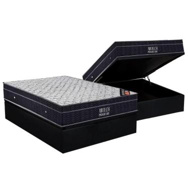 Imagem de Cama Box Baú Casal: Colchão Molas Bonnel Ortobom Nanolastic Airtech Progressive+Base Black(138X188)