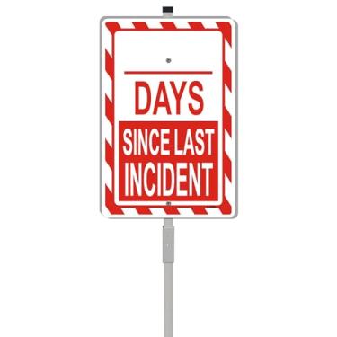 Imagem de Day Since Last Incident Sign Safety First Danger Warning 30,5 cm x 20,3 cm com estacas de metal de 89 cm de comprimento para trânsito na estrada, cuidado com suporte, alumínio, uso ao ar livre