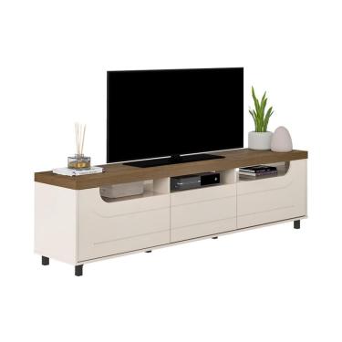 Imagem de Rack para TV até 75 Polegadas Mercury 2 PT 1 GV Off White e Pinho 200 cm