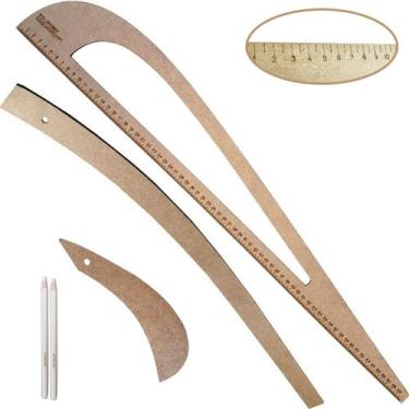 Imagem de 03 Réguas Corte Costura Curva Cava Decote Alfaiate Nº1 + Giz - LAPIDAR