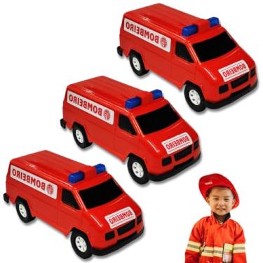 Imagem de Kit 3 Carrinhos de Brinquedo Policia Ambulância Bombeiro Plástico Carro Van (3 Bombeiro)