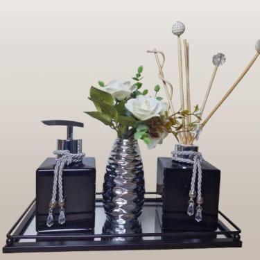 Imagem de Kit Lavabo Luxo com Aromatizador, Saboneteira, Vaso com Flor e Bandeja