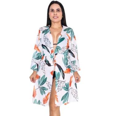 Imagem de Saída De Praia Chemise Curta Com Cinto Ajustável Mangas 3/4 - Tropican