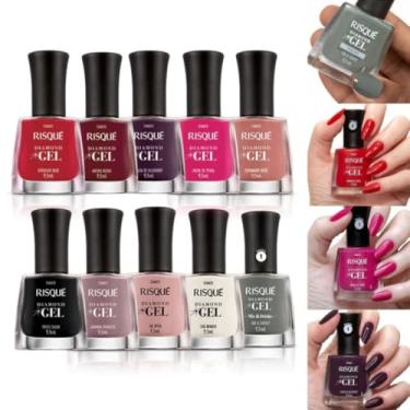 Imagem de Kit 10 Esmaltes Risque Diamond Unha Gel 9,5ml Cremosos Esmalte em Gel