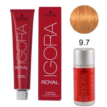 Imagem de Kit Tintura Schwarzkopf Igora Royal 9-7 Louro Extra Claro Cobre 60g + 