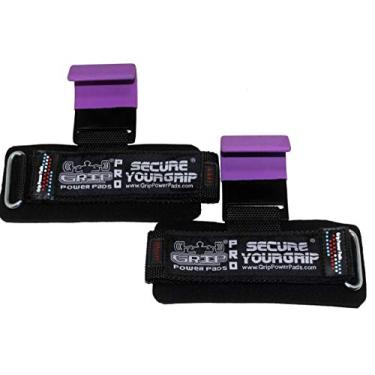 Imagem de Ganchos de aço para levantamento de peso pesado Pro Conjunto de 2 luvas de gancho de treino acolchoadas grossas premium (tamanho de pulso pequeno/médio, roxo 1)