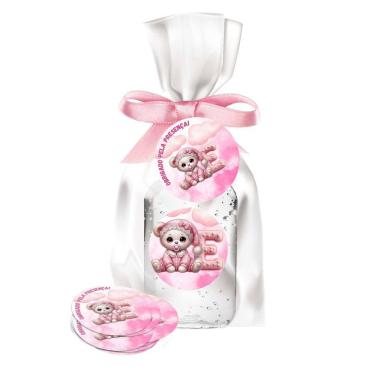 Imagem de kit 25 Lembrancinhas Alcool Gel Ursinha Rosa Maternidade e Chá De Bebê