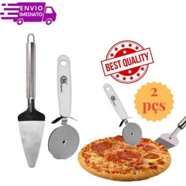 Imagem de Kit Conjunto 2 Utensílios Cortador e Espátula Profissional para Pizza 