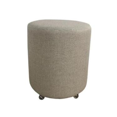 Imagem de Puff Redondo Não É Segredo Linho Palha Rodinha 40X45