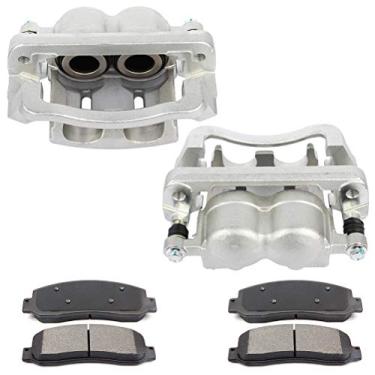 Imagem de SCITOO Kit de freio dianteiro esquerdo e direito [4] Pastilhas de freio [2] Pinças de disco de freio com suporte compatíveis com 2005-2012 para Ford para F-250 Super Duty