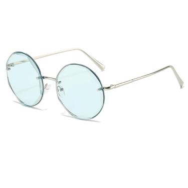 Imagem de Óculos de sol redondos sem aro, masculino e feminino, armação grande, vintage, com lentes UV400 (prata-azul)