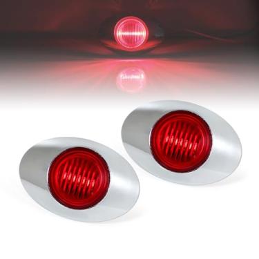 Imagem de Ledvillage Painel de luzes ovais LED 3528 SMD vermelho de 7,6 cm com moldura cromada para reboque, barco, reboque, trator, caminhão, ônibus, universal 12 V CC Q0 [pacote com 2]