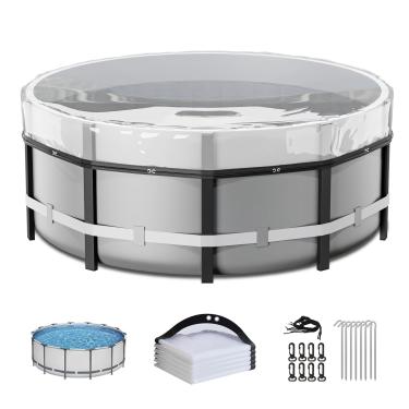 Imagem de LXKCKJ Capa De Piscina Redonda Transparente 8 Pés, Coberturas Solares Para Piscinas Acima Do Solo, Lonas Resistentes À Água Com Design Cordão Que Aumentam A Estabilidade, Manta Aquecedora