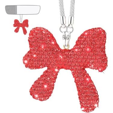 Imagem de MINGZAIQIPEI Amuleto de carro para decoração de laço retrovisor, enfeite elegante de strass versátil projetado, decoração para carros, caminhões e SUVs (vermelho)