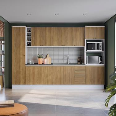 Imagem de Cozinha Modulada Celeste Kappesberg 100% Mdf Branco/nogueira 340cm