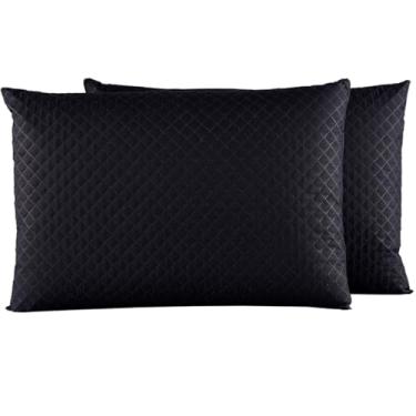 Imagem de KIT 2 Capa Protetora Impermeável para Travesseiro, 70 x 50 cm, com Zíper 4 Camadas 6 CORES (PRETO, 70X50)