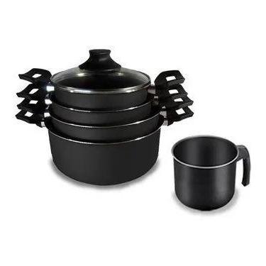 Imagem de Conjunto Jogo Panelas Com Fervedor Antiaderente Teflon Preto Tampa de 