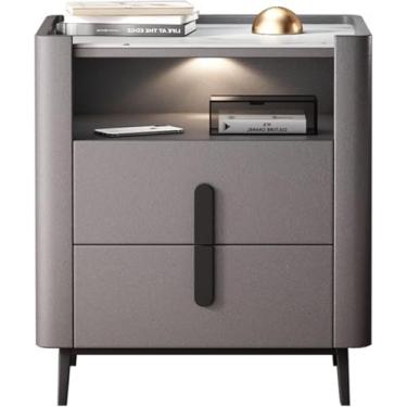 Imagem de Conjunto De 2 Com Gavetas E Cabeceiras De Cabeceira De Couro Móveis De Cabeceira De Couro Armário De Cabeceira De Couro, Grey