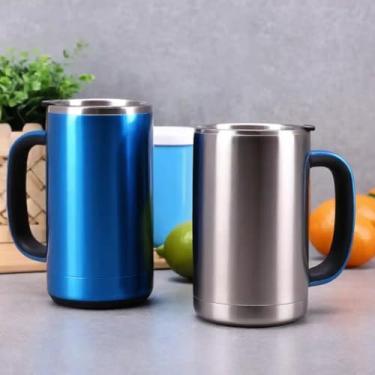 Imagem de Caneca Térmica Parede Dupla em Aço Inox Azul 650ml com Canudo - Estilo Esportivo