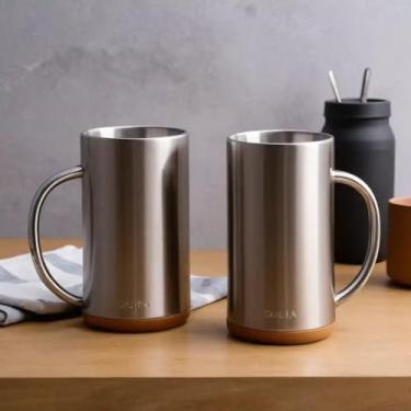 Imagem de Caneca Térmica Parede Dupla em Aço Inox Marrom 650ml com Base Antiderrapante - Estilo Minimalista