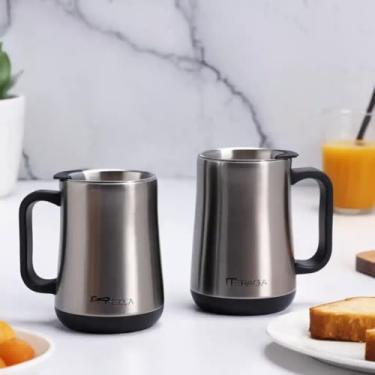 Imagem de Caneca Térmica Parede Dupla em Aço Inox Cinza 350ml com Alça Ergonômica - Estilo Casual