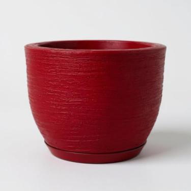 Imagem de vaso decorativo para plantas grandes e frutiferas 40x50 em polietileno jateado com prato coletor 50 litros (Vermelho)