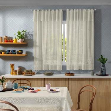Imagem de Cortina de Cozinha Valência Lisa em Renda Elegante 2,8m x 1,5m + 30cm 
