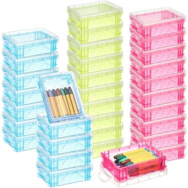 Imagem de Suzile Caixa de giz de cera de plástico de 32 peças com tampas de pressão, caixa de armazenamento empilhável de giz de cera para organizador de artesanato, escola, sala de aula, material de escritório